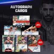 Collection of autograph cards featuring UFC fighters with a dark background and 'Autograph Cards' text.