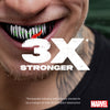 Close-up of a person with a mouthful of teeth, featuring the '3X Stronger' text and Marvel logo.
