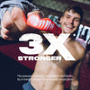 Person lifting weights with a focus on '3X Stronger' text and impact absorption claim.