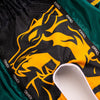 YOKKAO Original Muay Thai Shorts Gold Green with satin finish and high-cut design for mobility and style