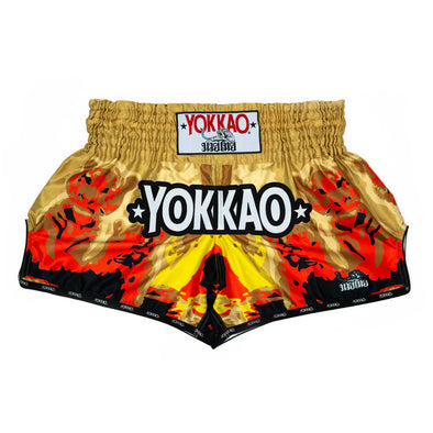 Gold Tiger Family Muay Thai shorts with traditional design for fighters