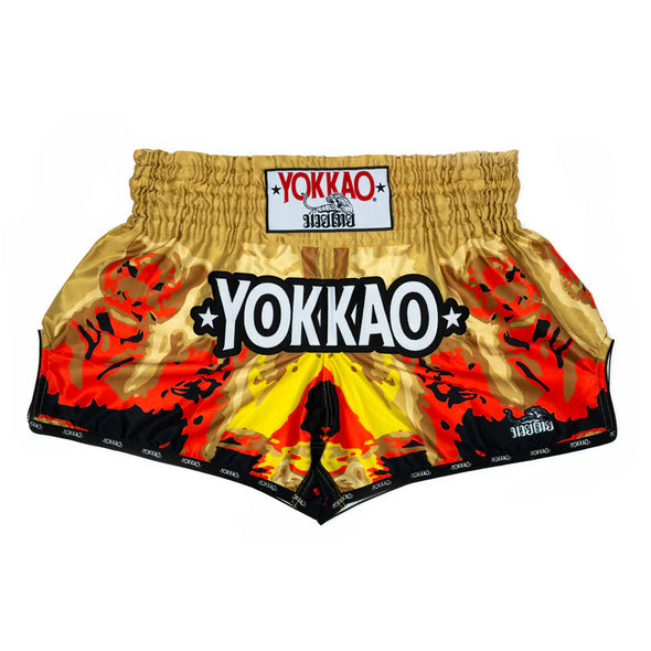 Gold Tiger Family Muay Thai shorts with traditional design for fighters