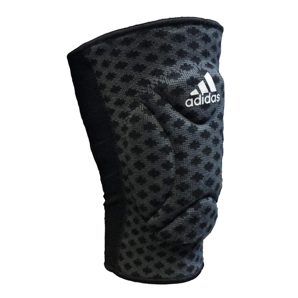 Black patterned knee pad with Adidas logo on a white background