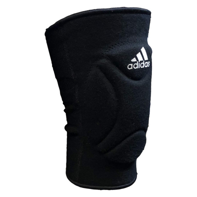 Black knee pad with Adidas logo on a white background