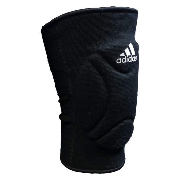 Black knee pad with Adidas logo on a white background
