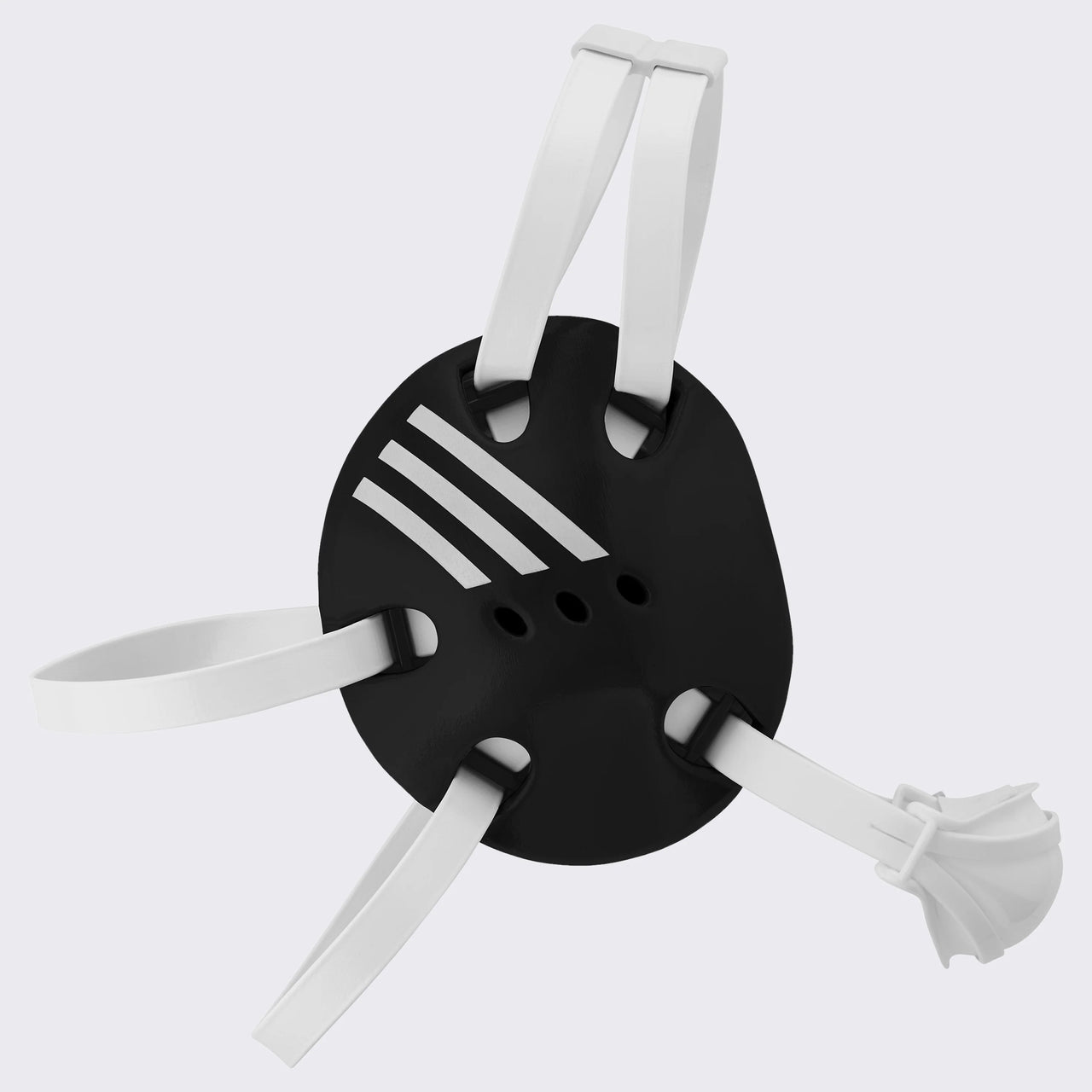 Black and white mask with Adidas logo on a light gray background