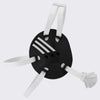 Black and white mask with Adidas logo on a light gray background