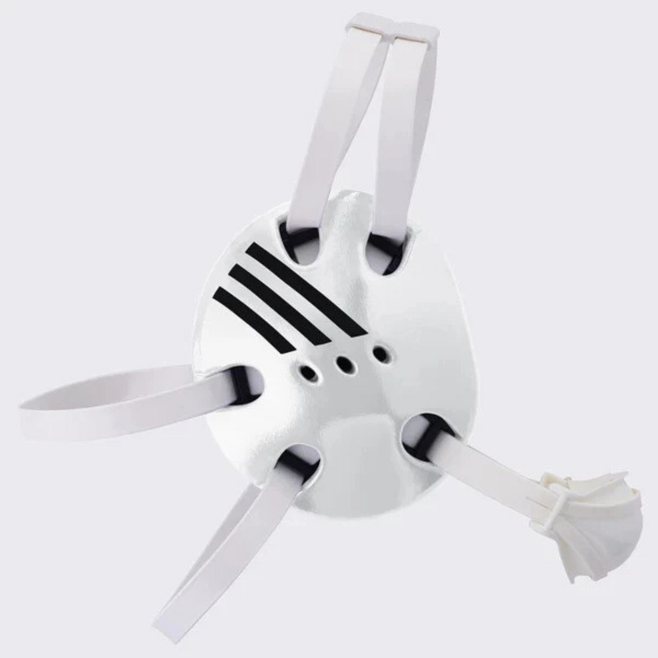 White and black tool with three stripes on a light gray background
