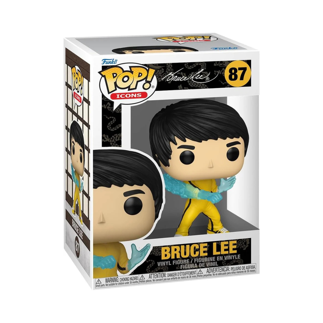 Funko Pop! vinyl figure packaging with Bruce Lee illustration on a white background