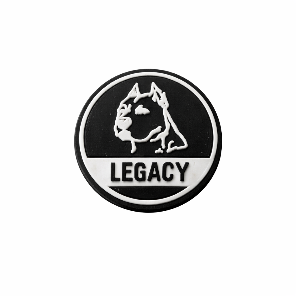 Circular logo with a dog illustration and 'LEGACY' text on a white background