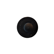 Black circular object on a white background