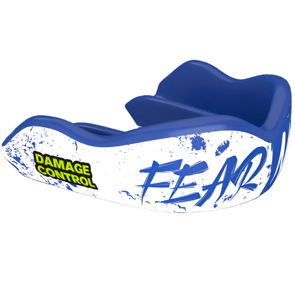 Damage Control High Impact Fear None Mouthguard with black and white design, ideal for boxing, MMA, Muay Thai and other sports.