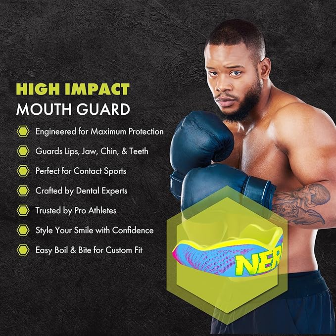 Damage Control High Impact Nerd Mouthguard with black and white design, ideal for boxing, MMA, Muay Thai and other sports.