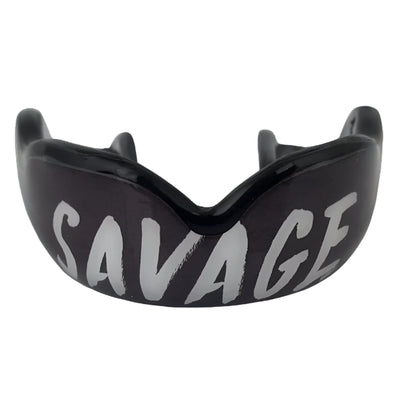 Damage Control High Impact Savage Mouthguard with black and white design, ideal for boxing, MMA, Muay Thai and other sports.