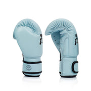 Fairtex bgv20 baby blue genuine leather boxing gloves for muay thai and boxing training, premium handcrafted gloves offering comfort, style, and durability for sparring and padwork.