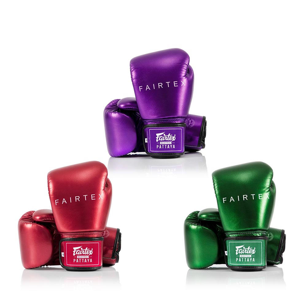 Fairtex bgv22 metallic boxing gloves in premium finish for muay thai and boxing, ideal for pad work, bag work, and sparring, high-performance training gloves