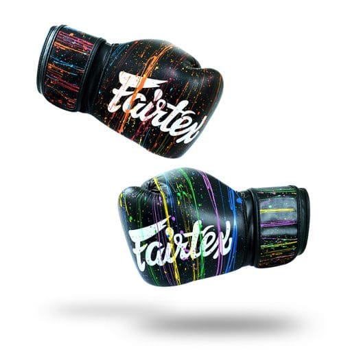 Fairtex painter boxing gloves bgv14pt with unique brushstroke design, ideal for muay thai and boxing training, premium quality gloves for fighters and athletes