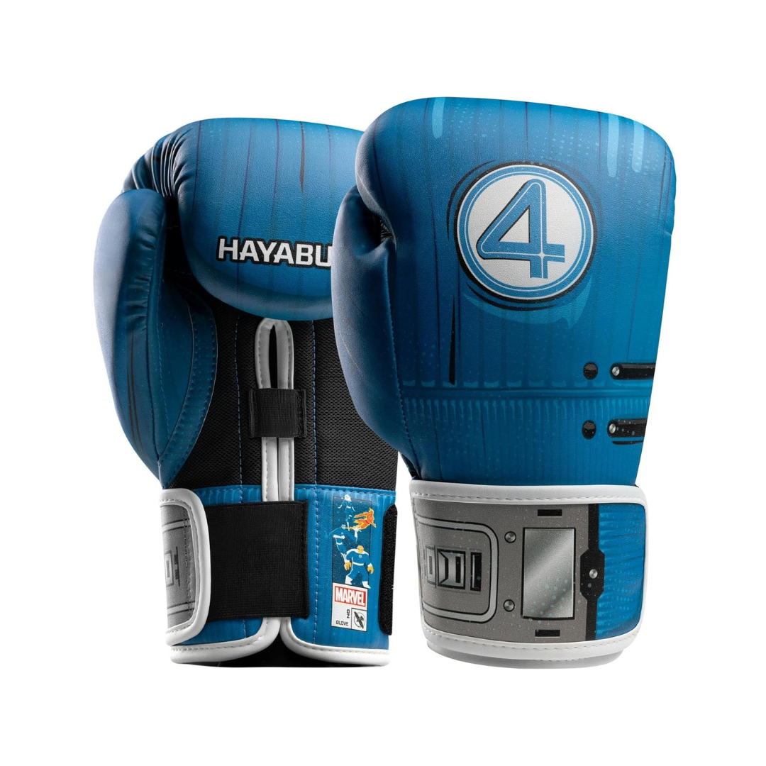 Blue boxing gloves with 'Hayabusa' branding on a white background