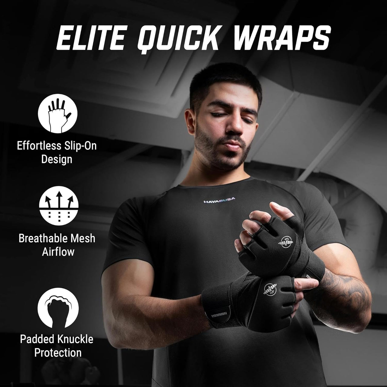 hayabusa elite quick wraps with gel knuckle protection for boxing and mma training