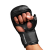 Black martial arts glove with 'Hayabusa' branding on a white background