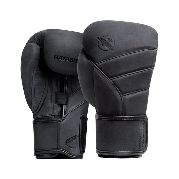 Black boxing gloves with Hayabusa branding on a white background