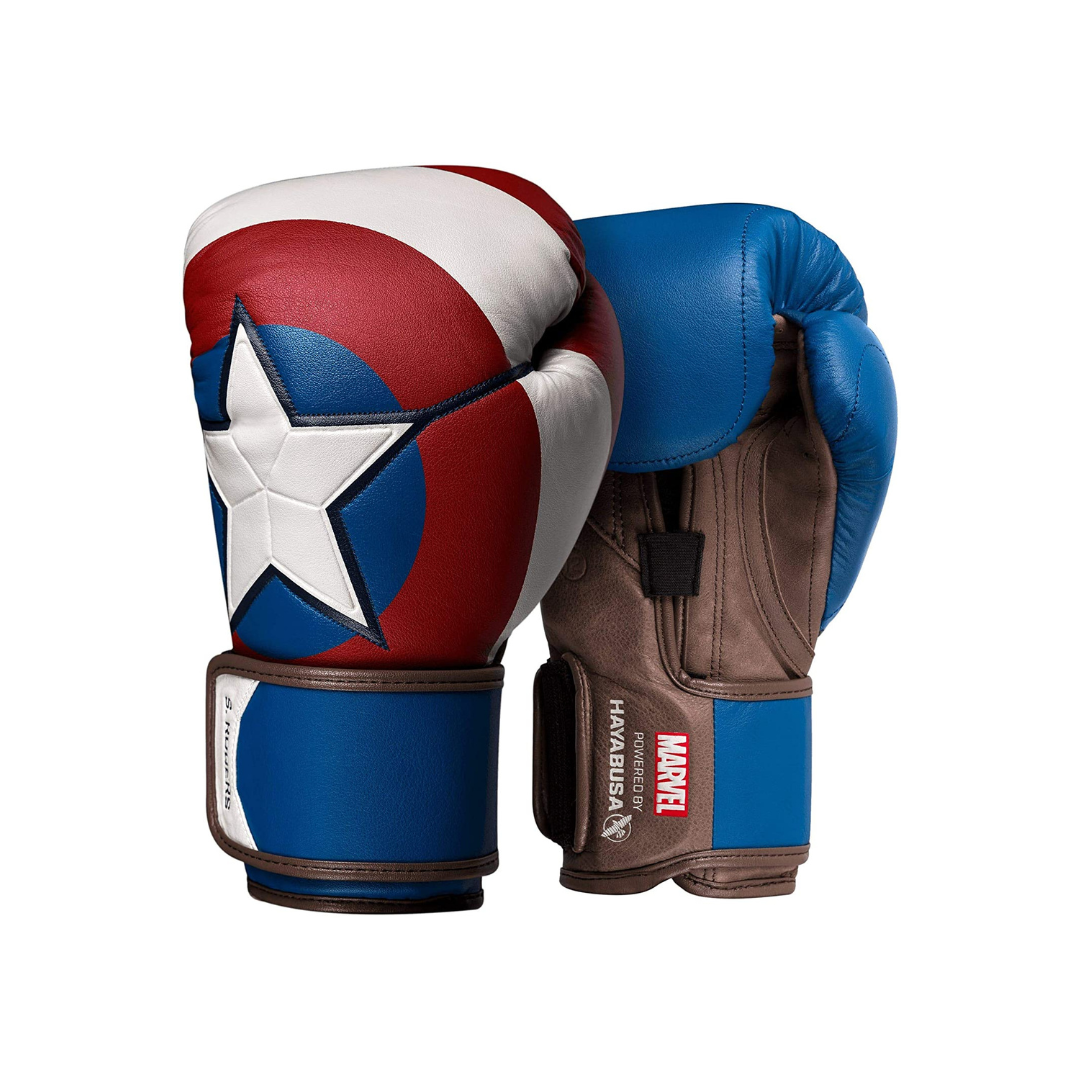 Boxing gloves with Captain America design on a white background