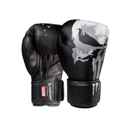 Black boxing gloves with a graphic design on a white background
