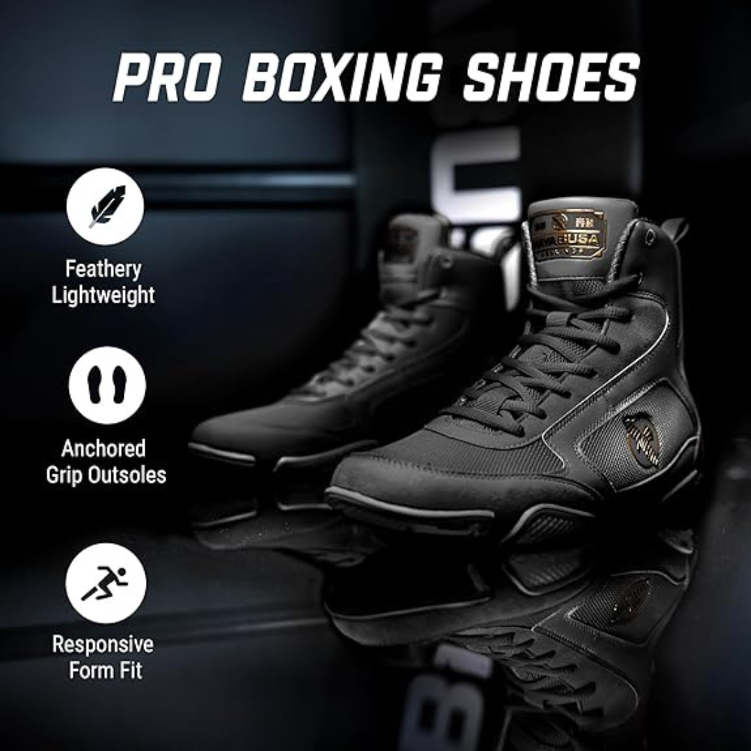 Hayabusa pro boxing shoes with lightweight build, ankle support, and superior grip for optimal performance in the boxing ring