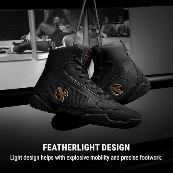 Hayabusa pro boxing shoes with lightweight build, ankle support, and superior grip for optimal performance in the boxing ring