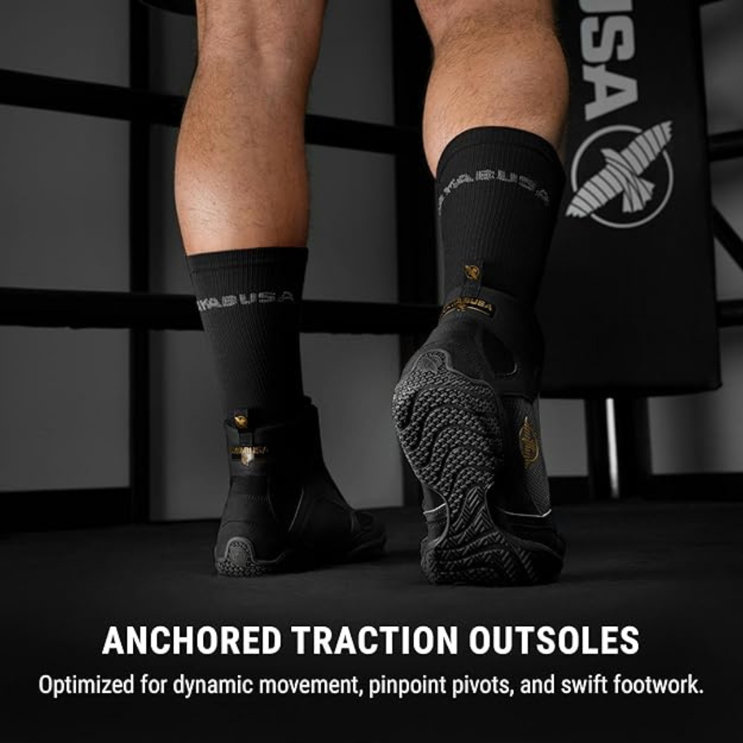 Hayabusa pro boxing shoes with lightweight build, ankle support, and superior grip for optimal performance in the boxing ring