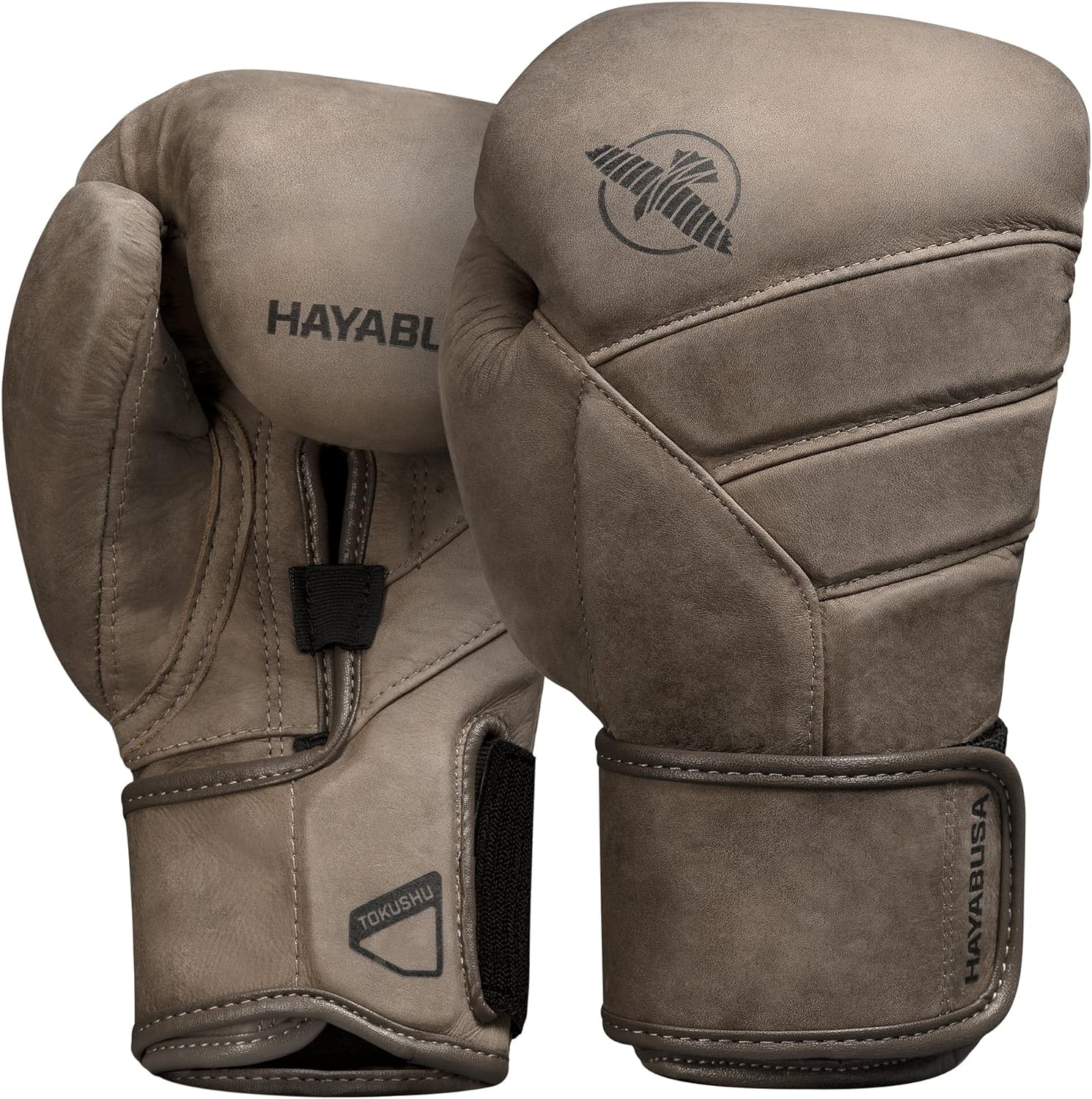 Pair of brown boxing gloves with 'Hayabusa' branding on a white background