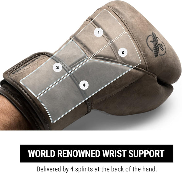Brown wrist support brace with labeled splints on a white background