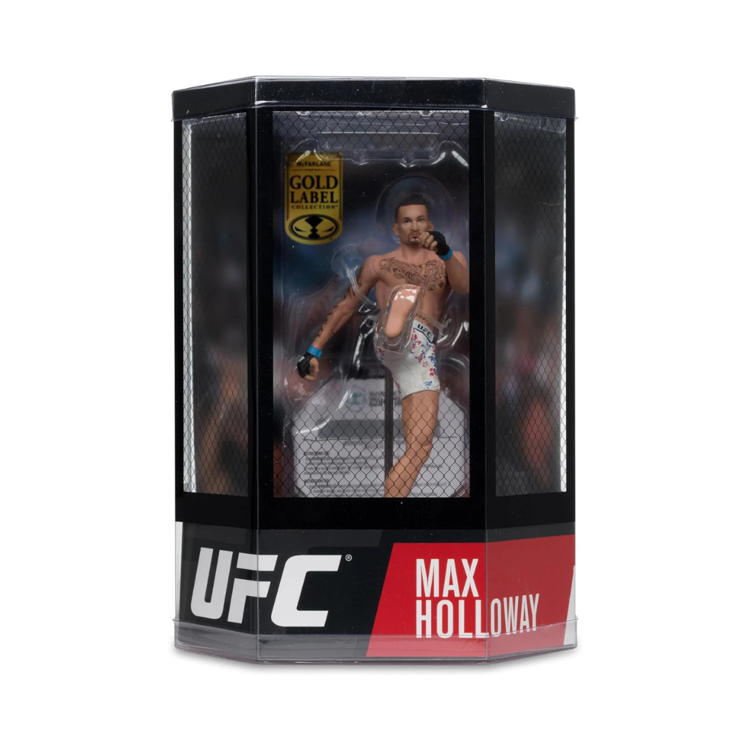 UFC action figure packaging with Max Holloway on a white background