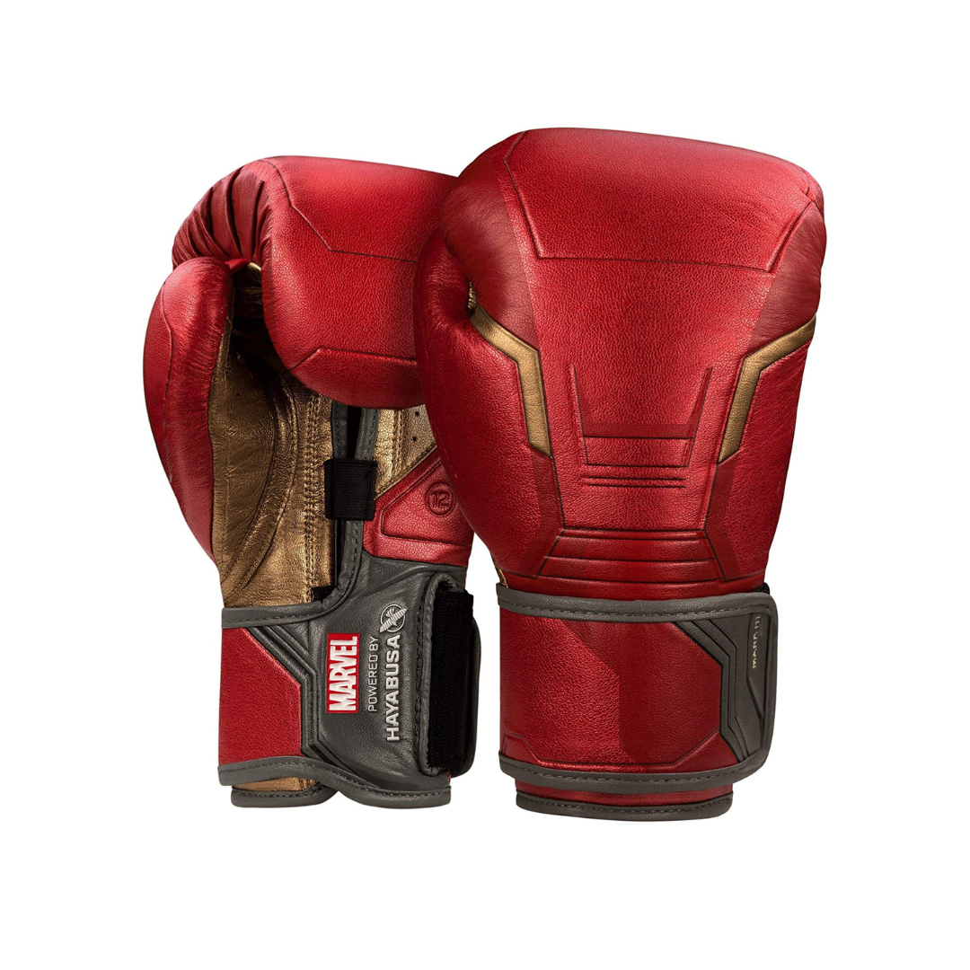 Red boxing gloves with black accents on a white background