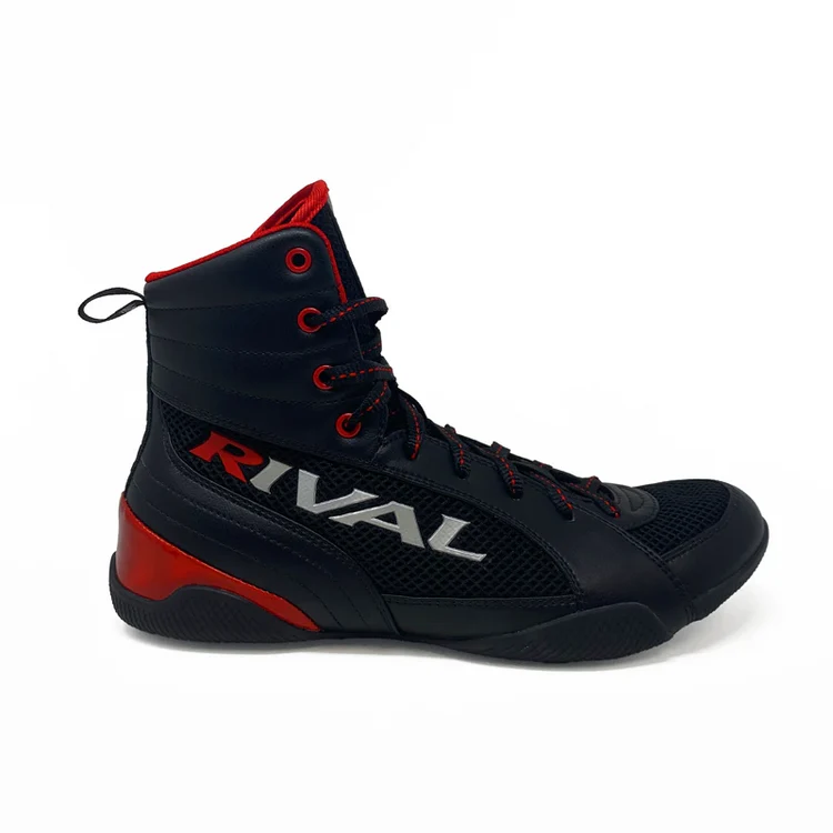 Rival RSX-Guerrero Deluxe boxing boots with mid-top design, breathable mesh sides, and durable rubber outsole for optimal traction in the ring.