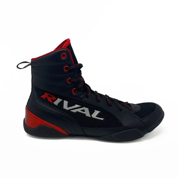 Rival RSX-Guerrero Deluxe boxing boots with mid-top design, breathable mesh sides, and durable rubber outsole for optimal traction in the ring.