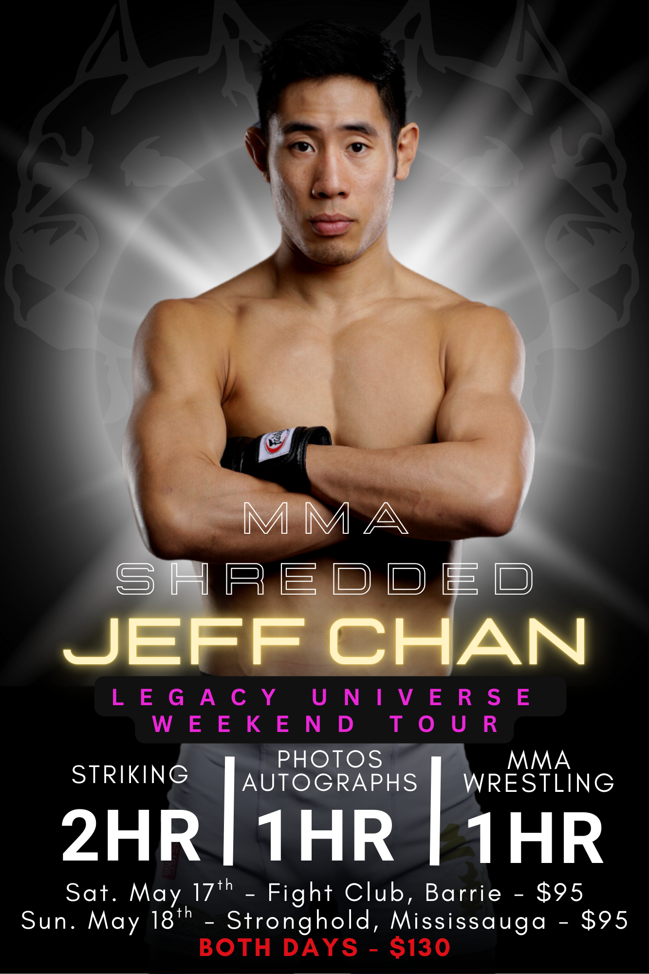 Promotional poster for MMA event featuring Jeff Chan with event details.