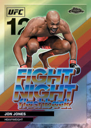 UFC Jon Jones trading card with colorful design and 'Fight Night Flashback' text.