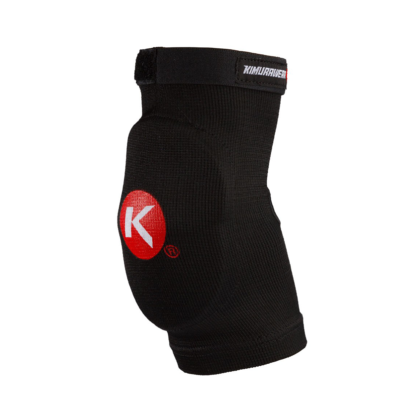 Black knee pad with a red 'K' logo on a white background