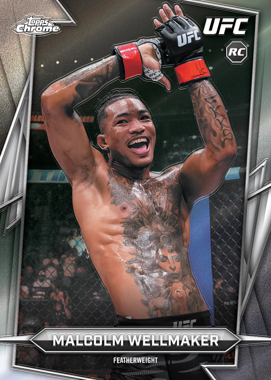 UFC trading card featuring a fighter with 'Topps Chrome' and 'UFC' branding.