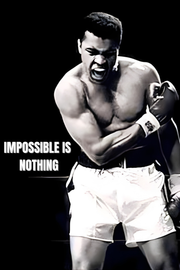 Black and white image of a boxer with 'Impossible is Nothing' text