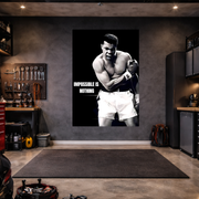 Garage interior with a Muhammad Ali poster on the wall