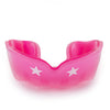 Pink mouthguard with white stars on a white background