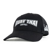 Black cap with 'Muay Thai Yokkao' text on a white background