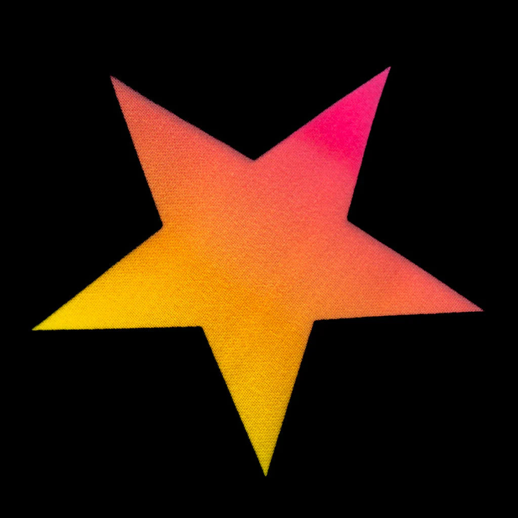 Gradient star shape transitioning from pink to yellow on a black background