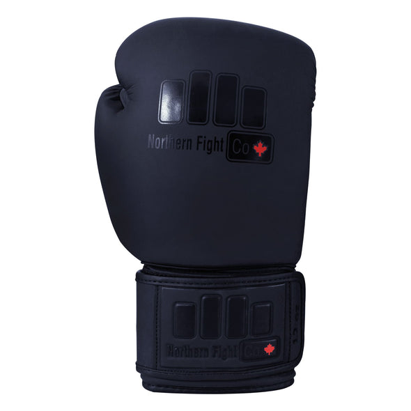 North Fight Co Matte Black Boxing Gloves – Sleek, durable gloves with secure wrist support and layered padding for boxing, Muay Thai, and kickboxing training.