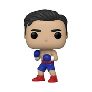 Boxer figurine with blue shorts, red shoes, and blue boxing gloves on a white background