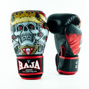 RAJA Fancy Skull King Boxing Gloves RFBGV-88 featuring a bold skull design, crafted from premium leather, ideal for Muay Thai and boxing training.