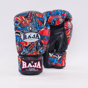 RAJA Giant Fancy Boxing Gloves RFBGV-54 in bold design with premium leather construction, ideal for Muay Thai and boxing training sessions.