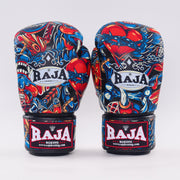 RAJA Giant Fancy Boxing Gloves RFBGV-54 in bold design with premium leather construction, ideal for Muay Thai and boxing training sessions.
